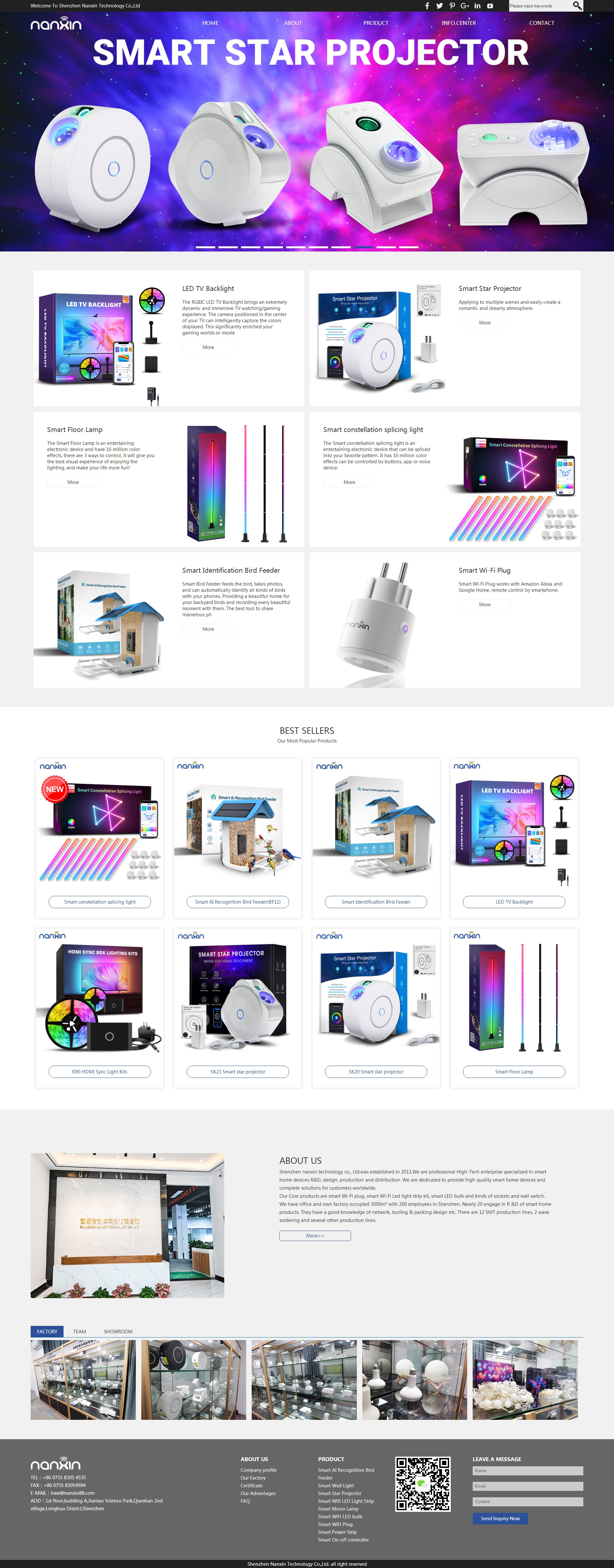智能led wifi 电灯行业 Shenzhen nanxin technology 网站首页设计效果图